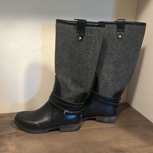 Black rubber UGG riding boots